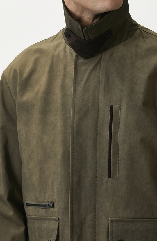 Haki Yakası Fitilli Batik Coat Ceket