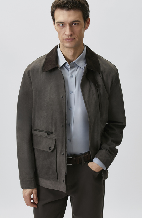 Kahverengi Yakası Fitilli Batik Desenli Coat Ceket