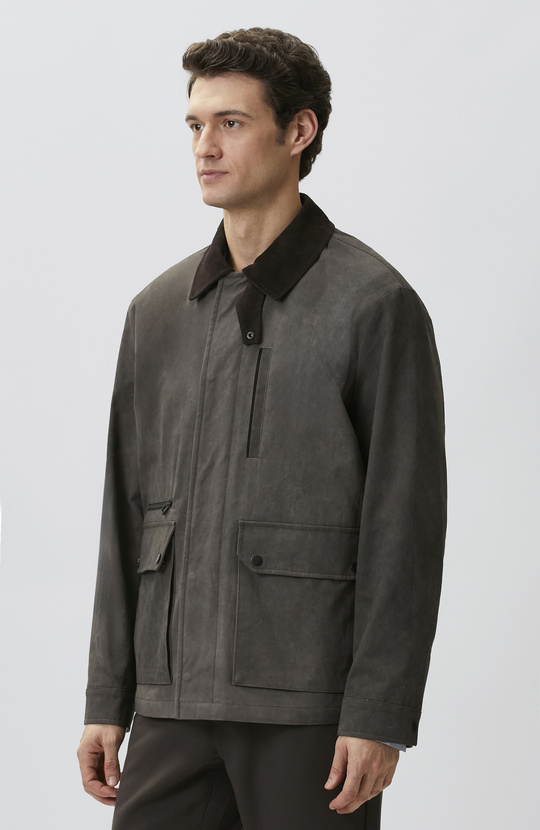 Kahverengi Yakası Fitilli Batik Desenli Coat Ceket