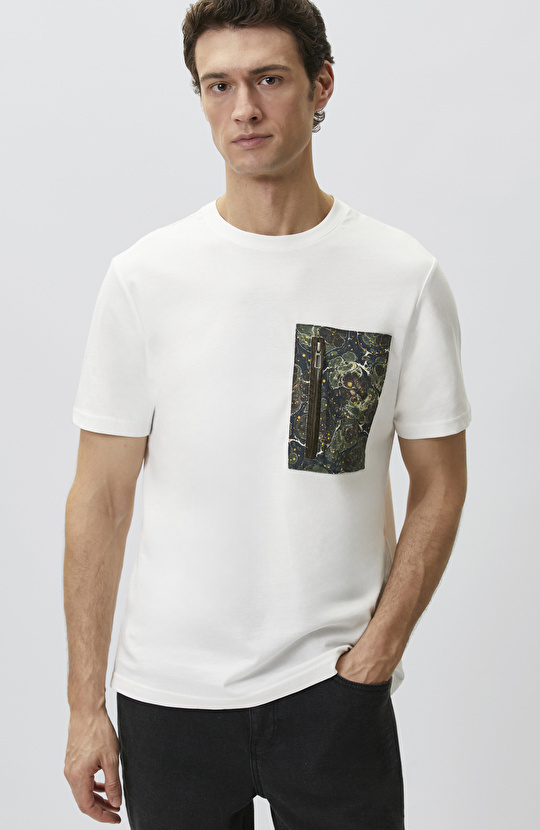 Beyaz Ebru Desenli T-shirt