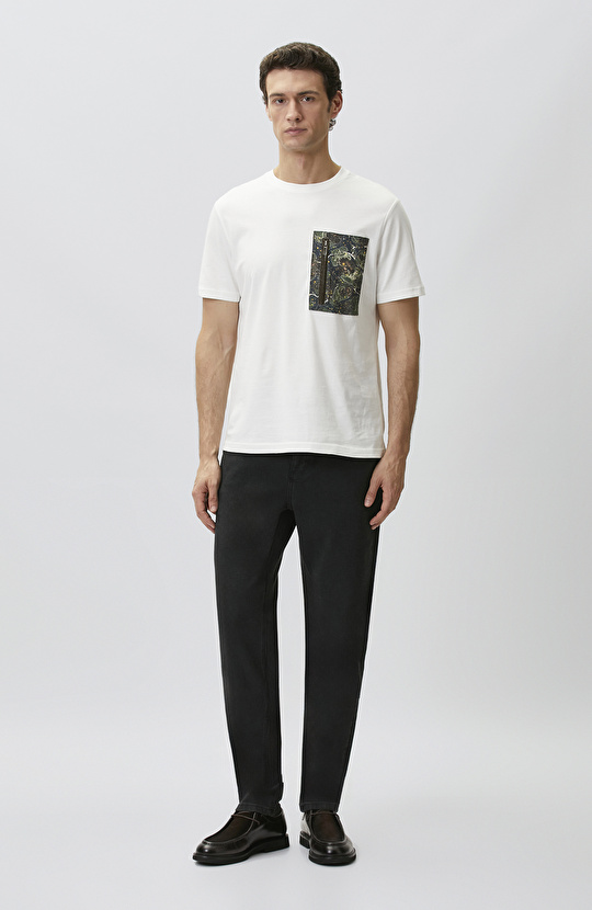 Beyaz Ebru Desenli T-shirt