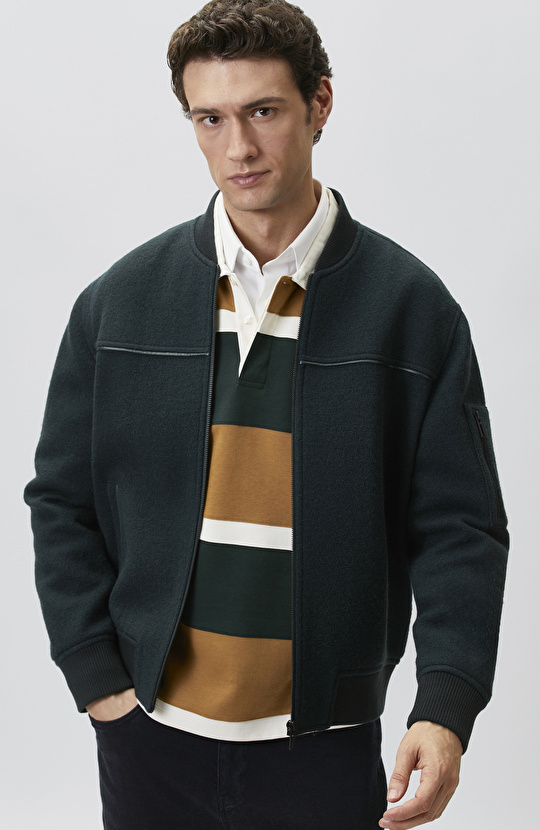 Yeşil Yün Bomber Mont