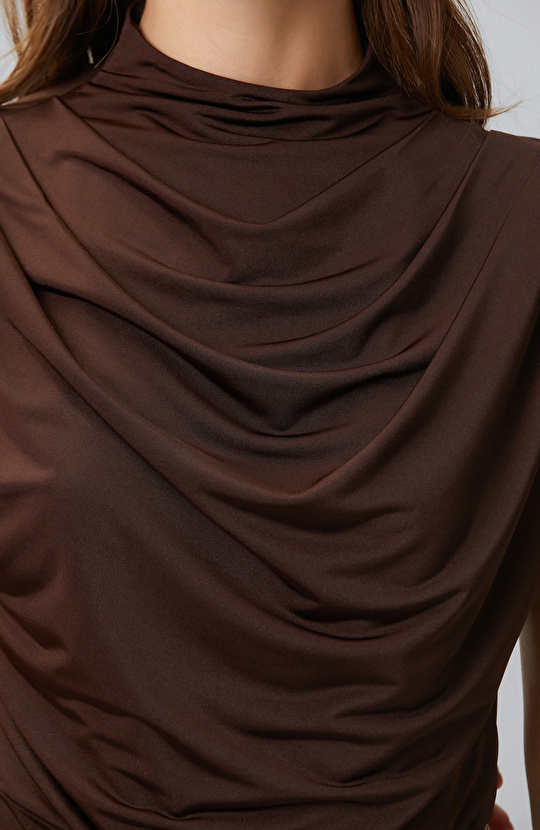 Acı Kahve Drape Detaylı Örme Bluz
