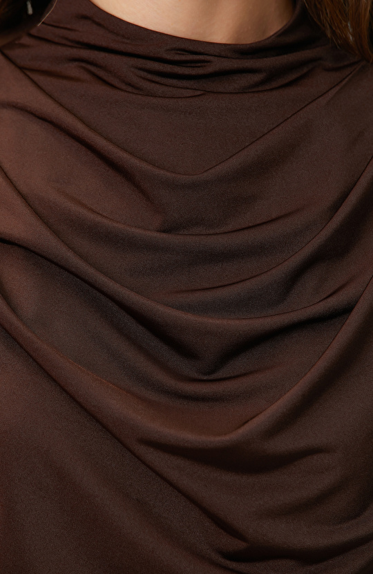 Acı Kahve Drape Detaylı Örme Bluz