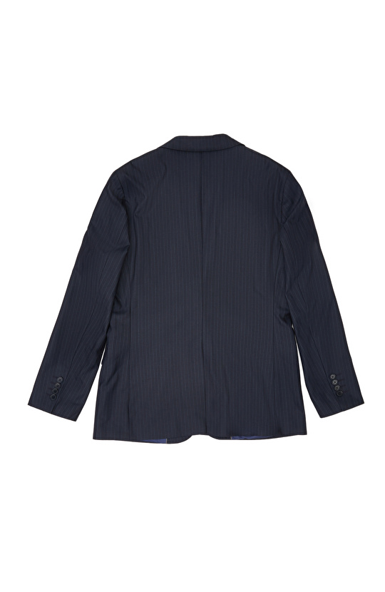 Lacivert Slim Fit Çizgili Yün Mix Takım Elbise