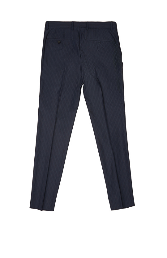 Lacivert Slim Fit Çizgili Yün Mix Takım Elbise