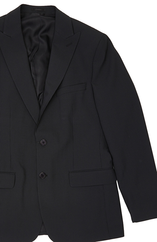 Slim Fit Siyah Piplapel Yaka Çizgili Takım Elbise