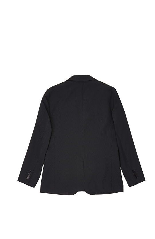 Slim Fit Siyah Piplapel Yaka Çizgili Takım Elbise