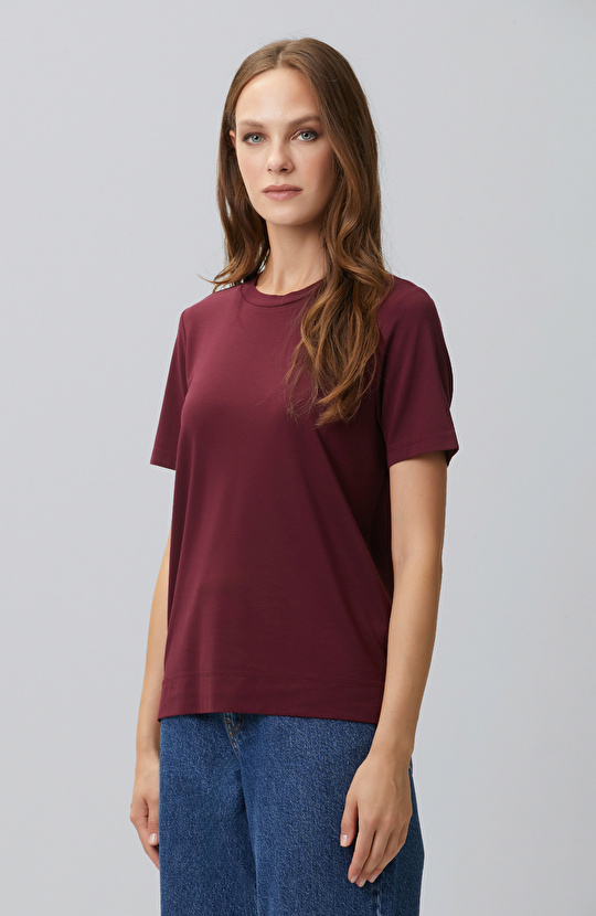 Bordo Basic Bisiklet Yaka T-shirt