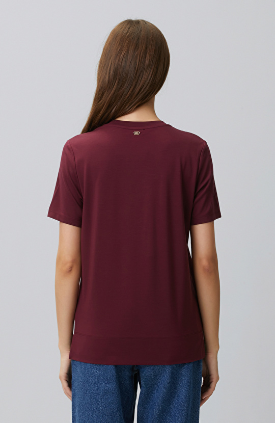 Bordo Basic Bisiklet Yaka T-shirt