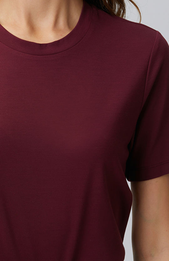 Bordo Basic Bisiklet Yaka T-shirt