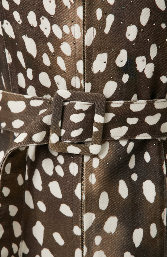 Bitter Brown Off White Animal Print Denim Jacket