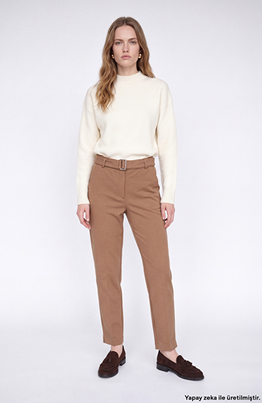 Vizon Kemer Detaylı Örme Casual Pantolon