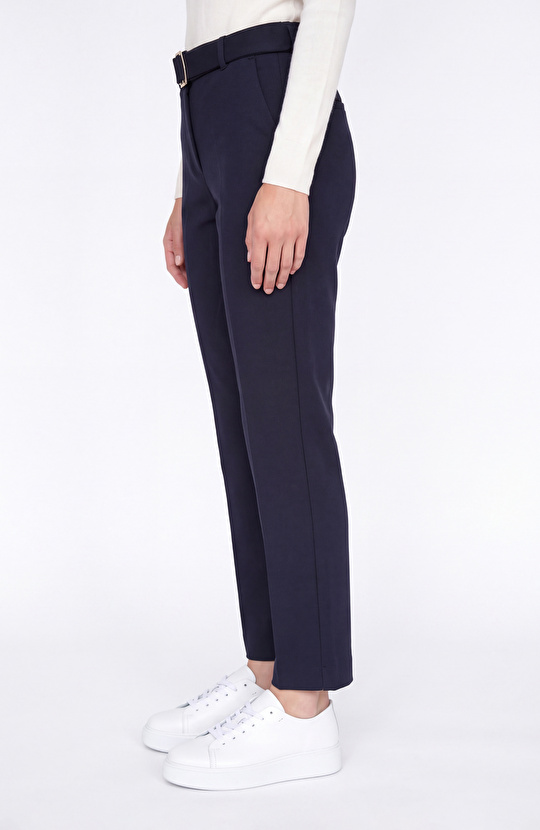 Lacivert Kemer Detaylı Örme Casual Pantolon