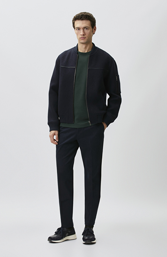 Lacivert Yün Bomber Mont
