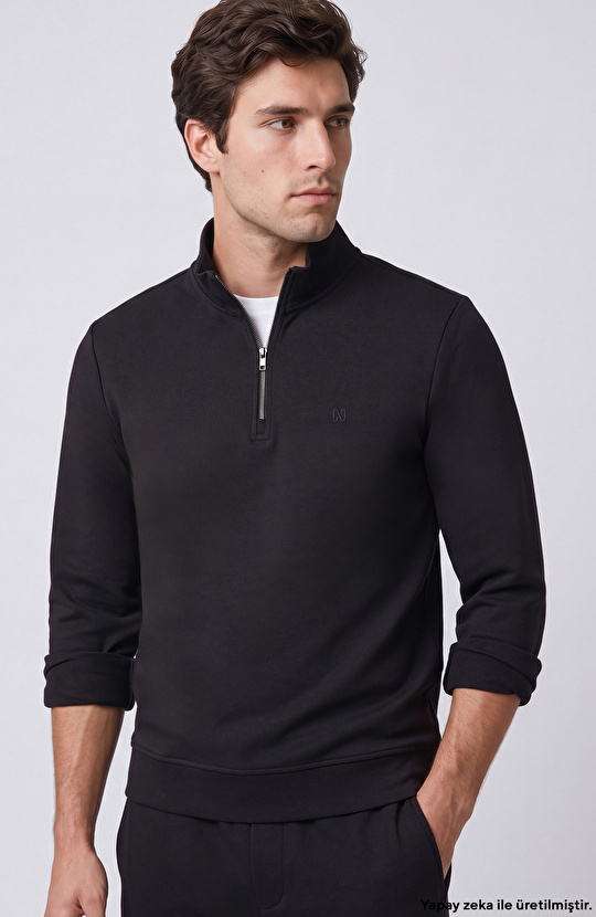 Siyah Kaşkorseli Sweatshirt