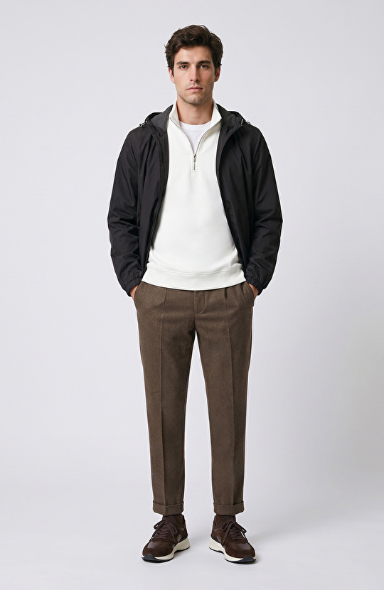Kırık Beyaz İçi Kaşkorse Detaylı Sweatshirt