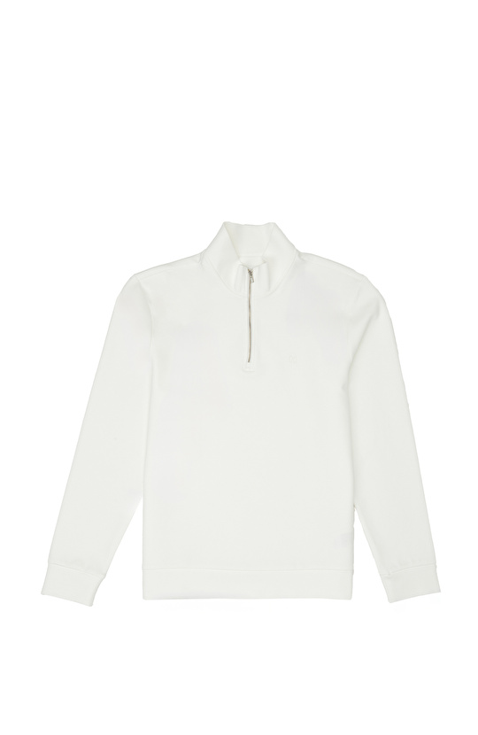 Kırık Beyaz İçi Kaşkorse Detaylı Sweatshirt