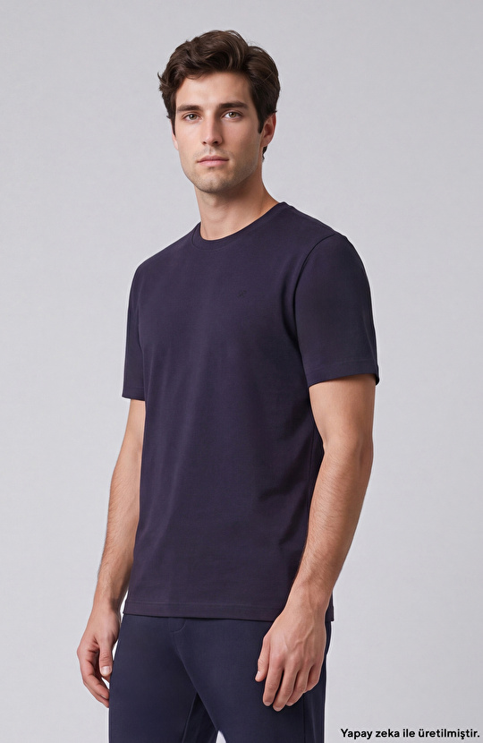 Lacivert Basic Bisiklet Yaka Kısa Kol T-shirt