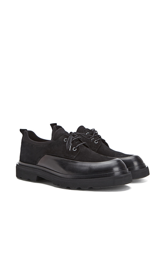 Black Suede Garnished Men's Leather Shoes