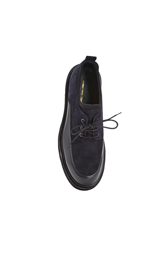 Navy Blue Suede Garnished Men's Leather Shoes