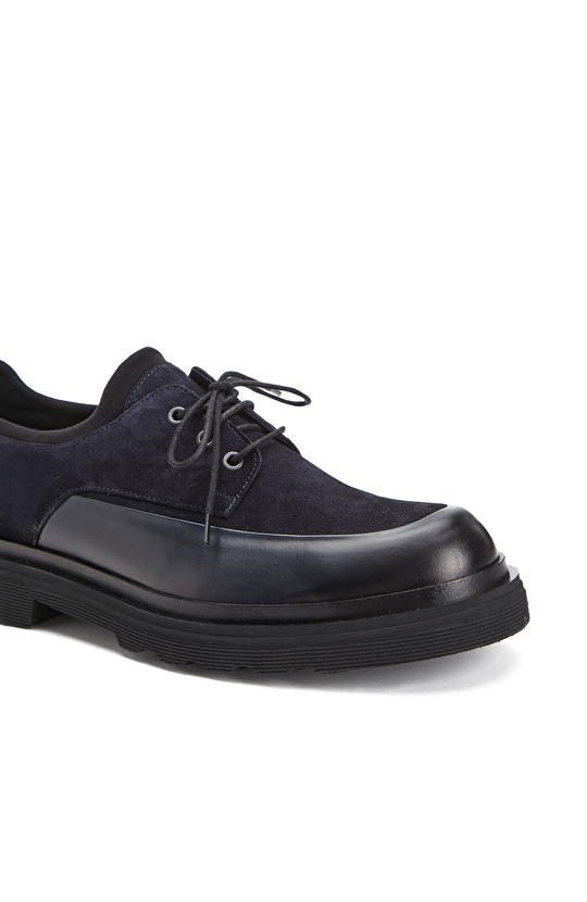Navy Blue Suede Garnished Men's Leather Shoes