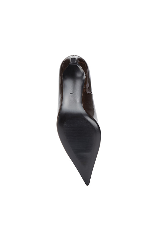 Kahverengi Yüksek Ökçeli Deri Stiletto