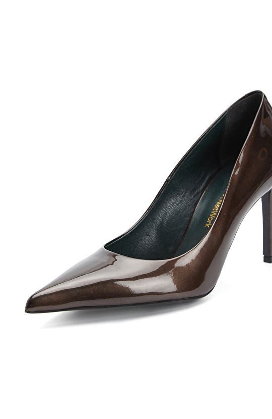Kahverengi Yüksek Ökçeli Deri Stiletto