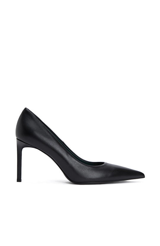 Siyah Kroko Detaylı Deri Stiletto