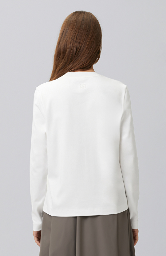 Beyaz Bisiklet Yaka Basic Sweatshirt