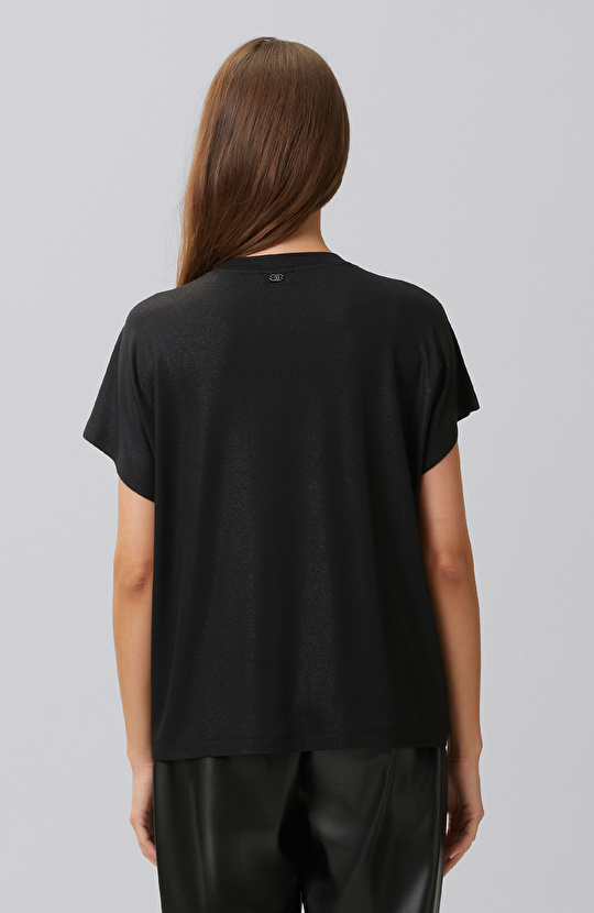 Siyah Varak Baskılı Kısa Kol T-shirt