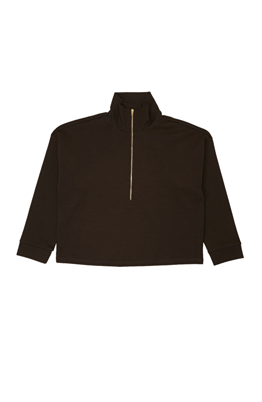 Acı Kahve Fermuar Detaylı Sweatshirt