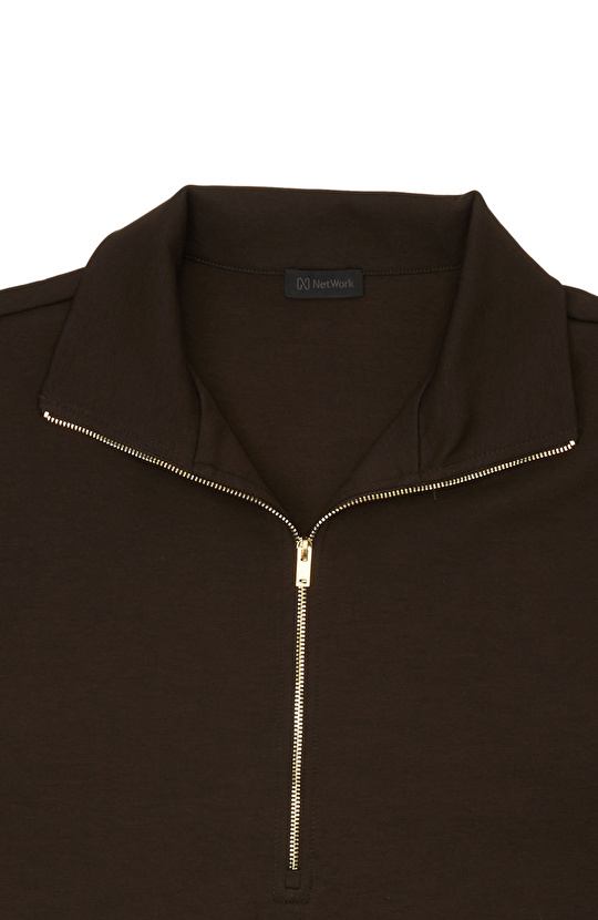 Acı Kahve Fermuar Detaylı Sweatshirt