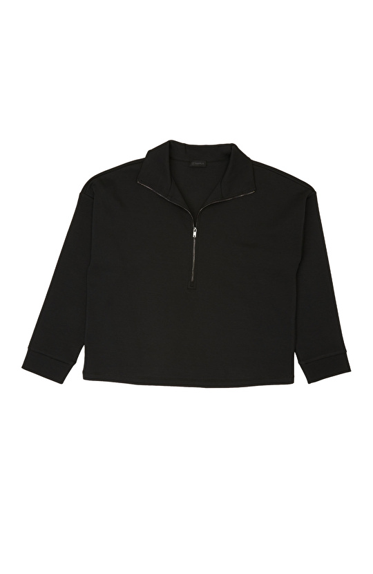 Siyah Fermuar Detaylı Sweatshirt