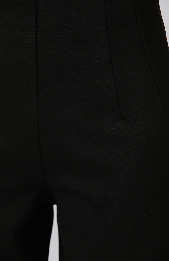 Siyah Yüksek Bel Geniş Paça Örme Pantolon