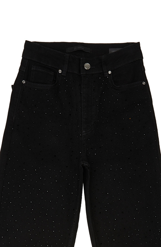 Siyah Taşlı Denim Pantolon