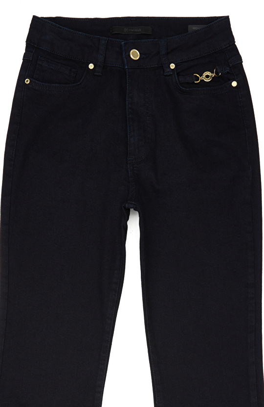 Koyu Lacivert Flare Paça Denim Pantolon