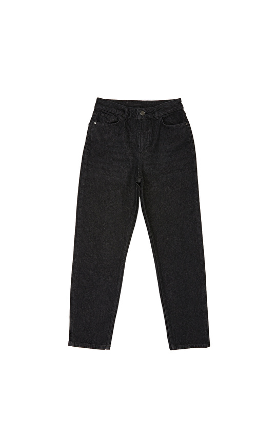Siyah Mom Fit Denim Pantolon