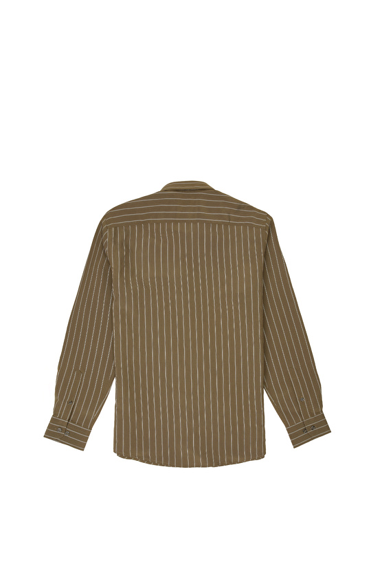 Haki Slim Fit Çizgili Gömlek