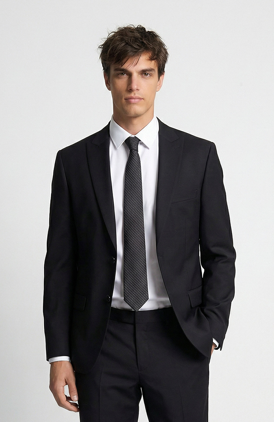 Siyah Yün Karışımlı Takım Elbise