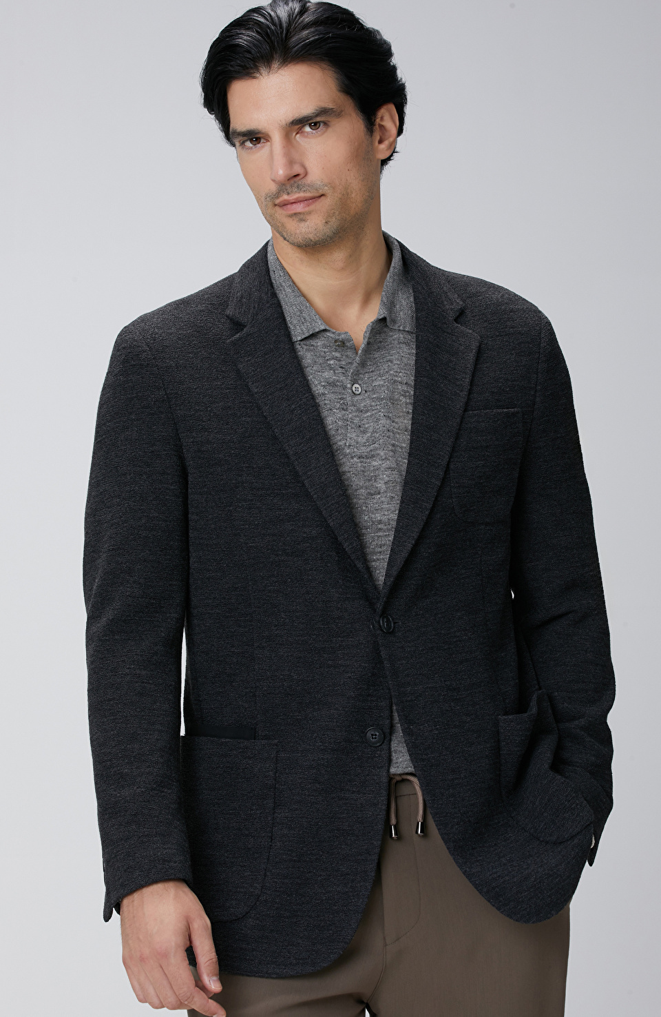 Antrasit Yün Karışımlı Örme Ceket