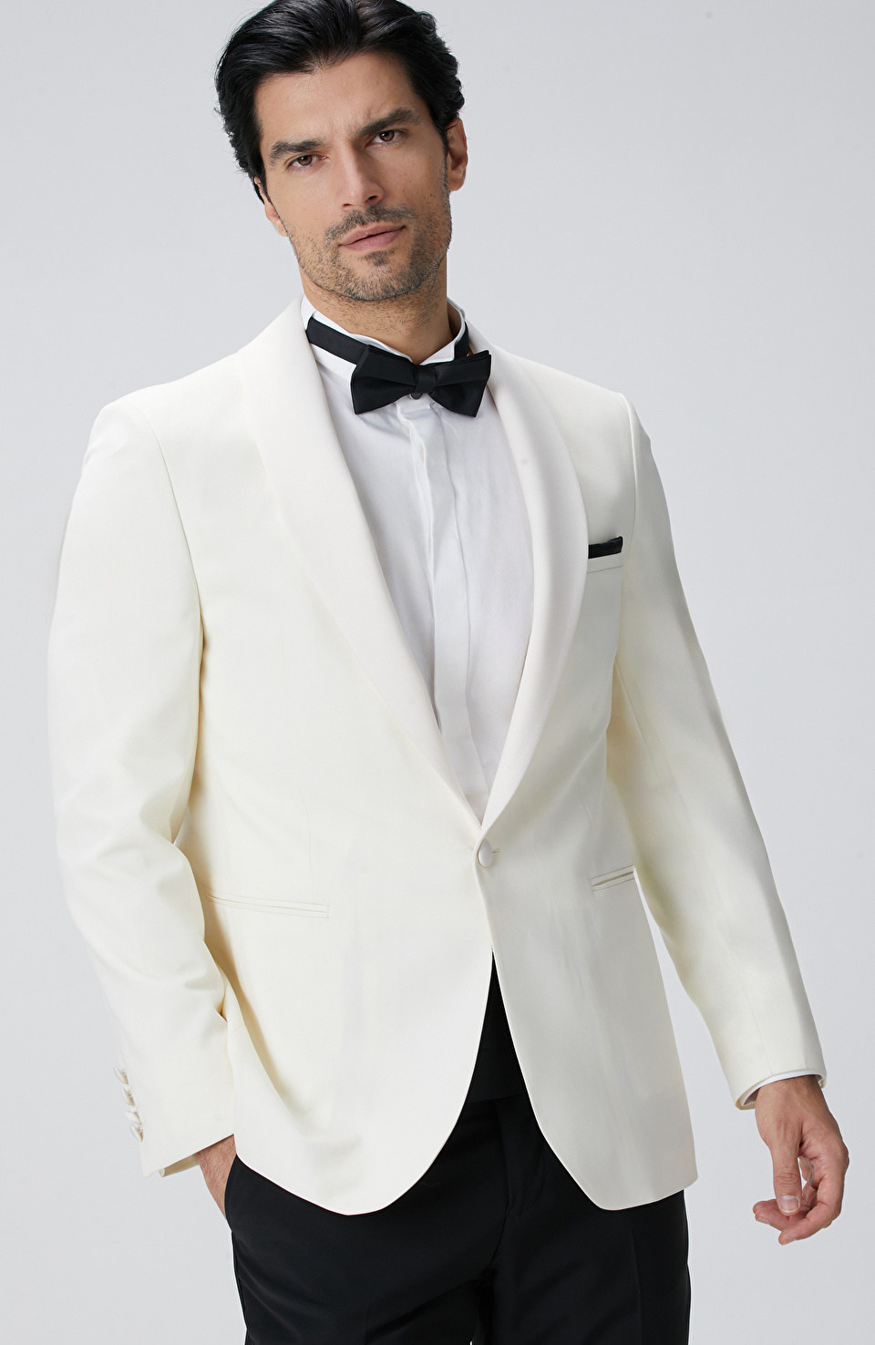 Kırık Beyaz Yün Smokin Ceket