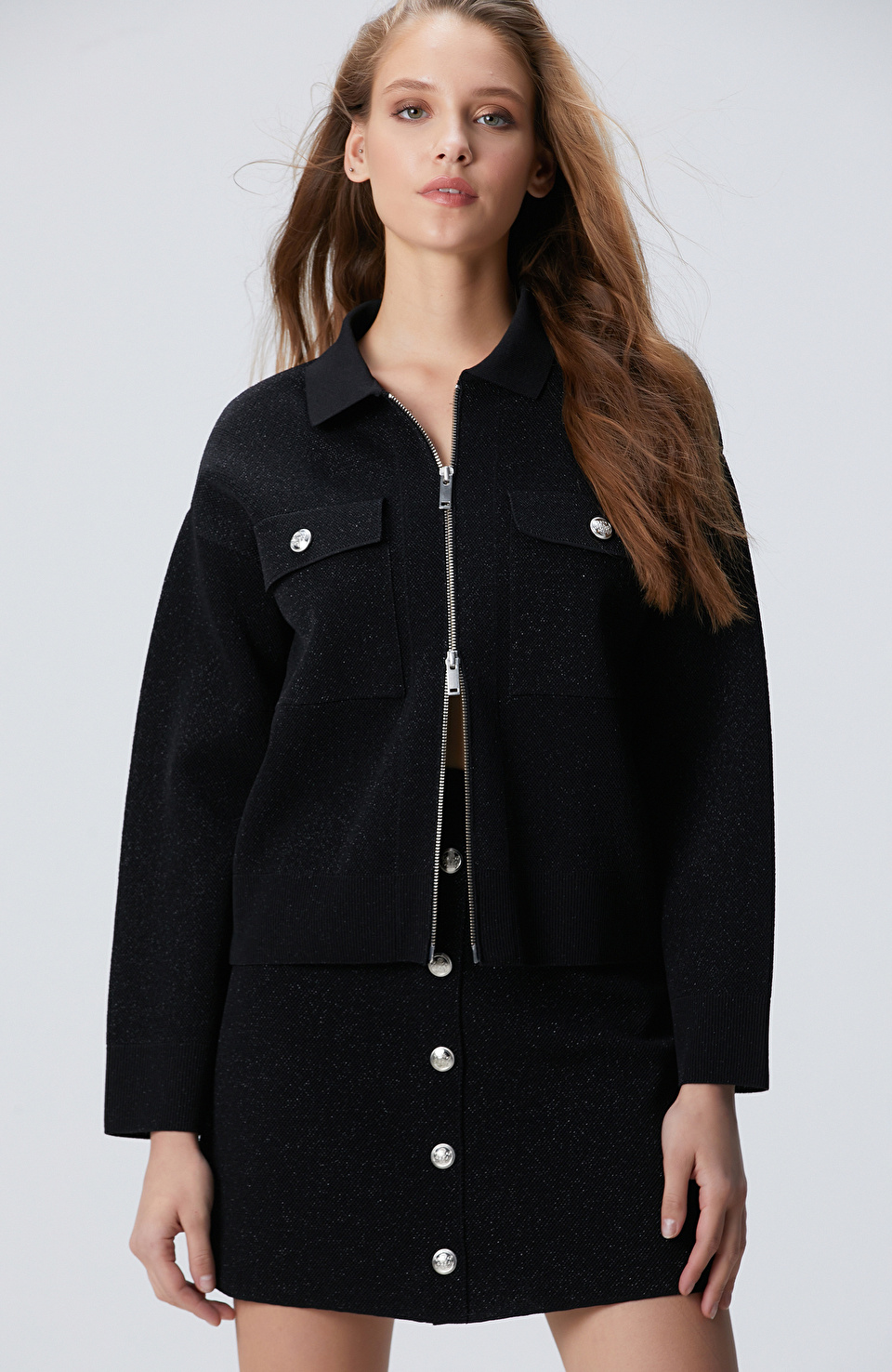 Siyah Simli Triko Ceket