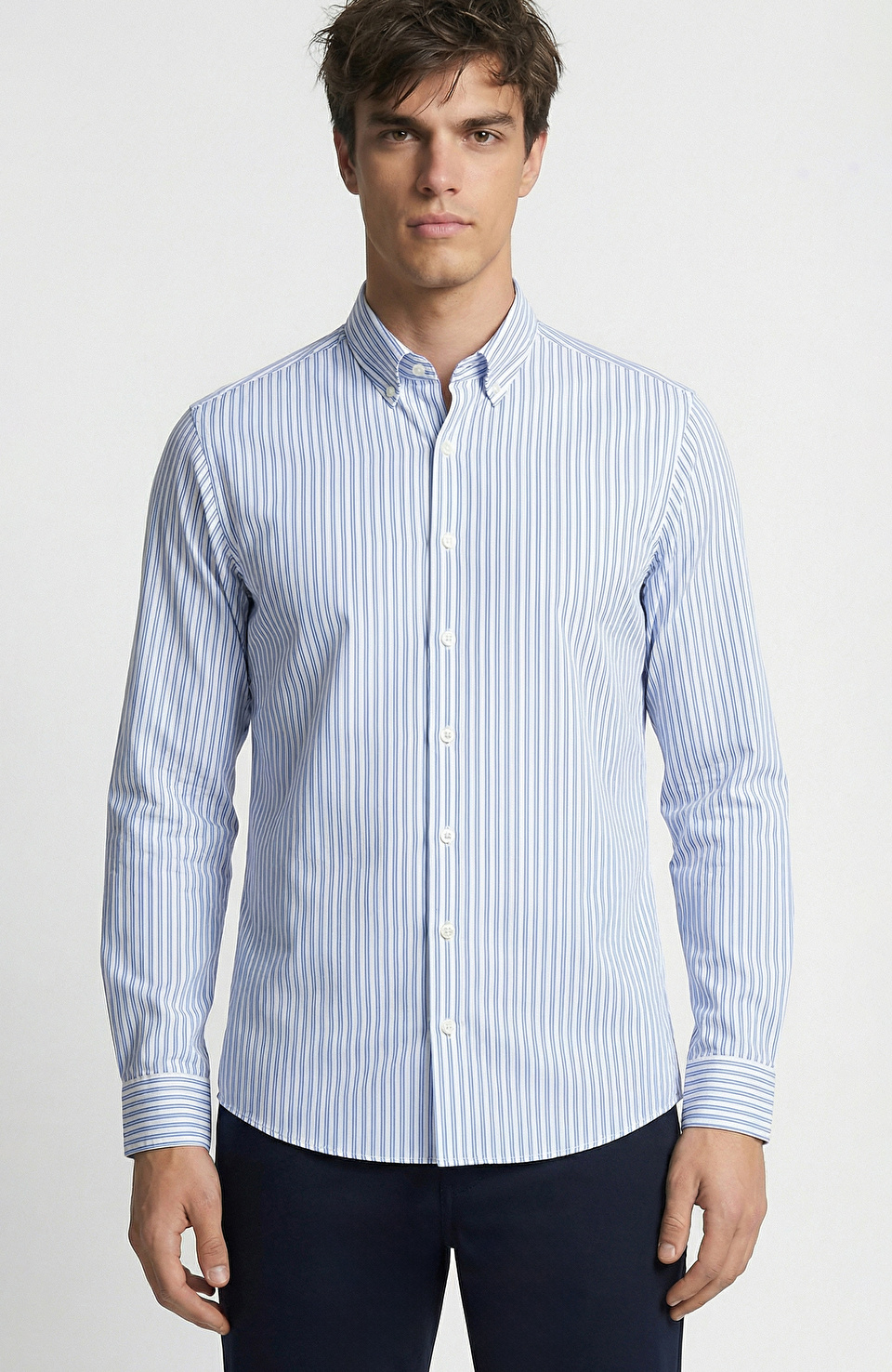 N-Tech Mavi Beyaz Çizgi Desenli Gömlek