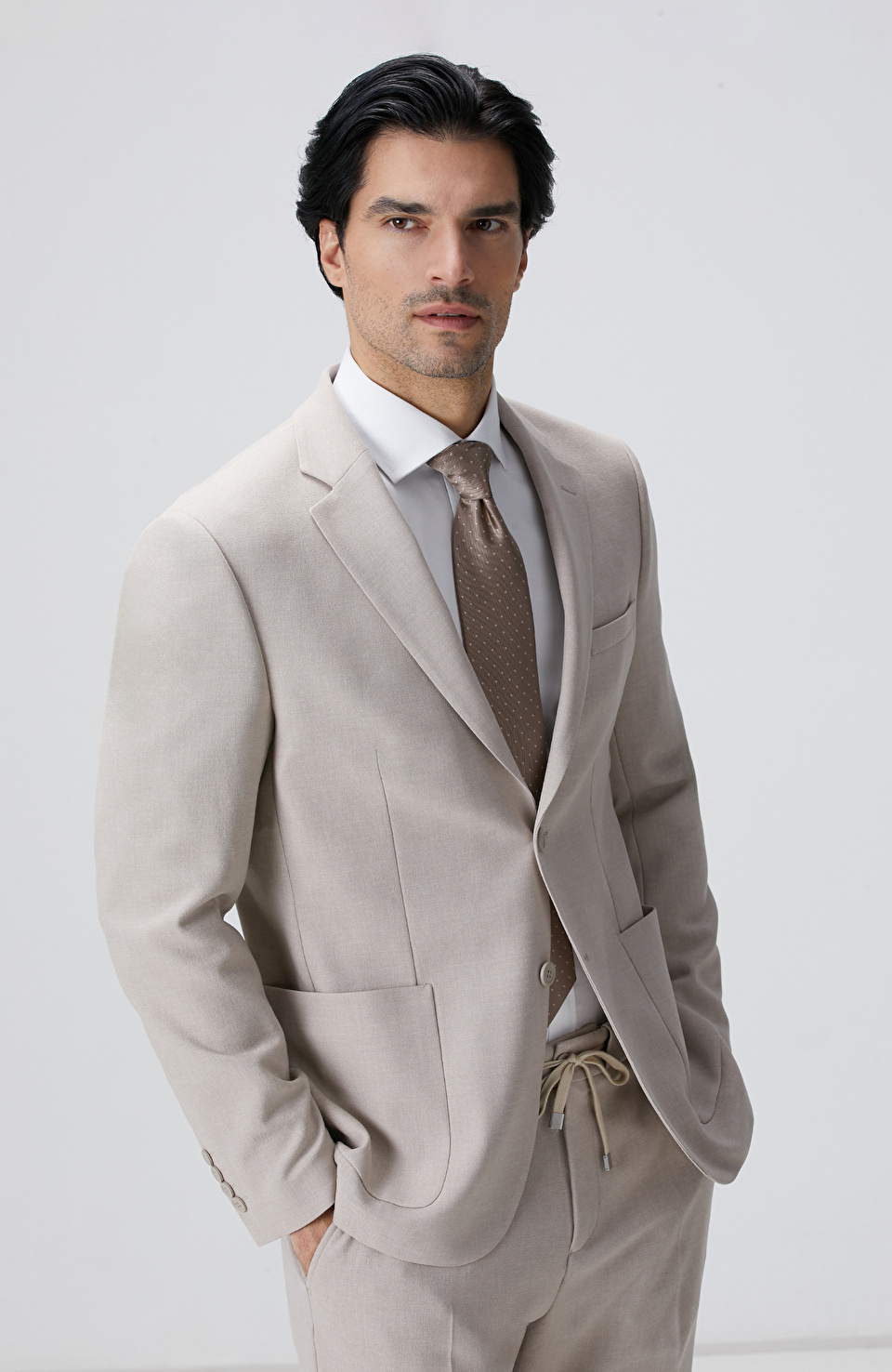 Bej Melanj Armürlü Takım Elbise