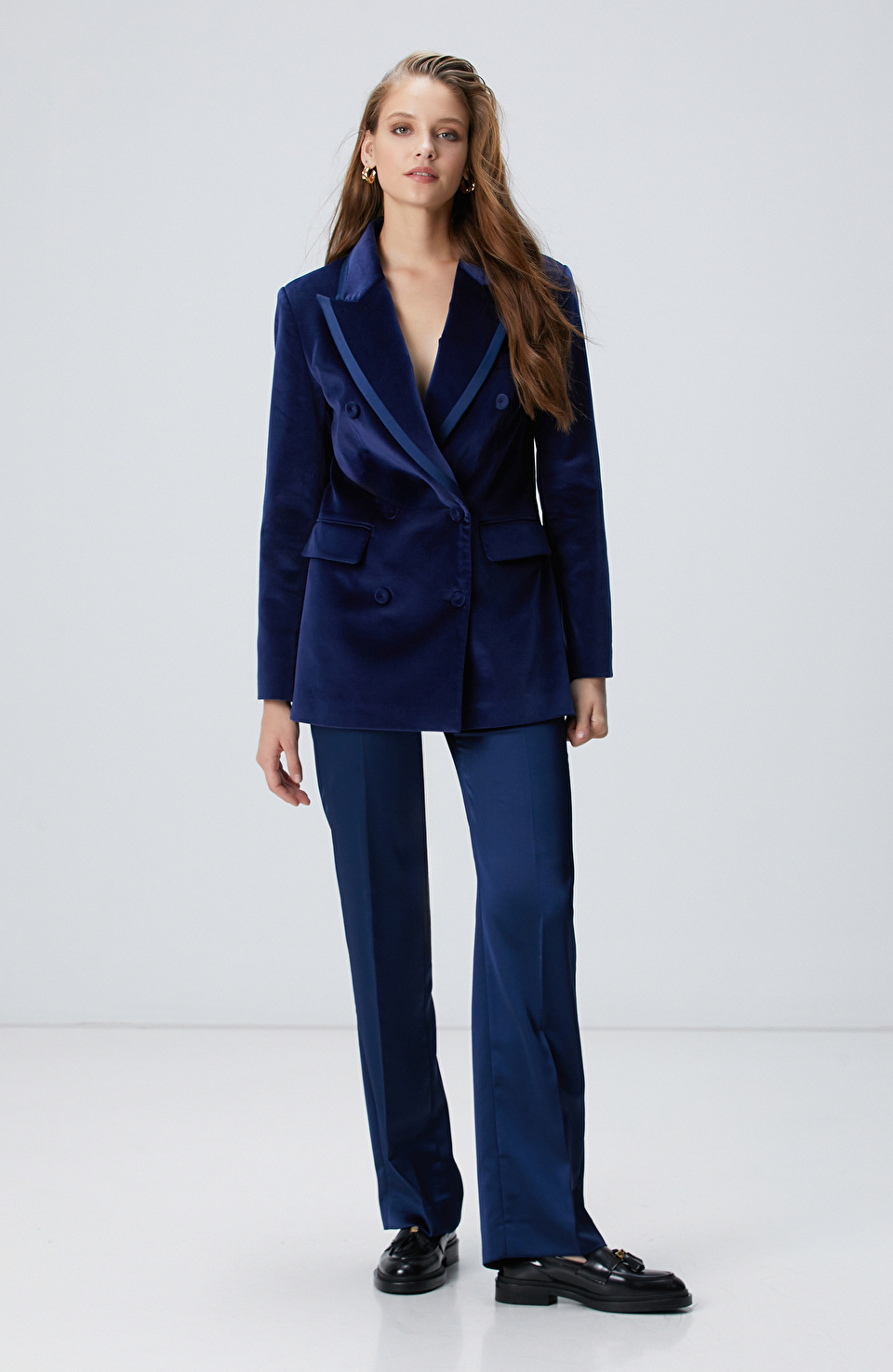 Gece Mavisi Saten Pantolon