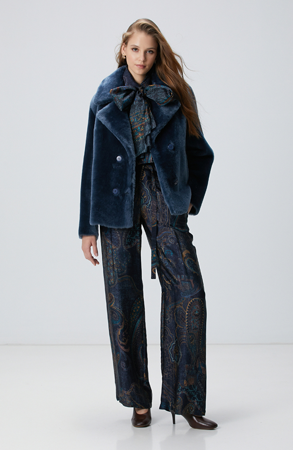 Petrol Desenli Kadın Pantolon