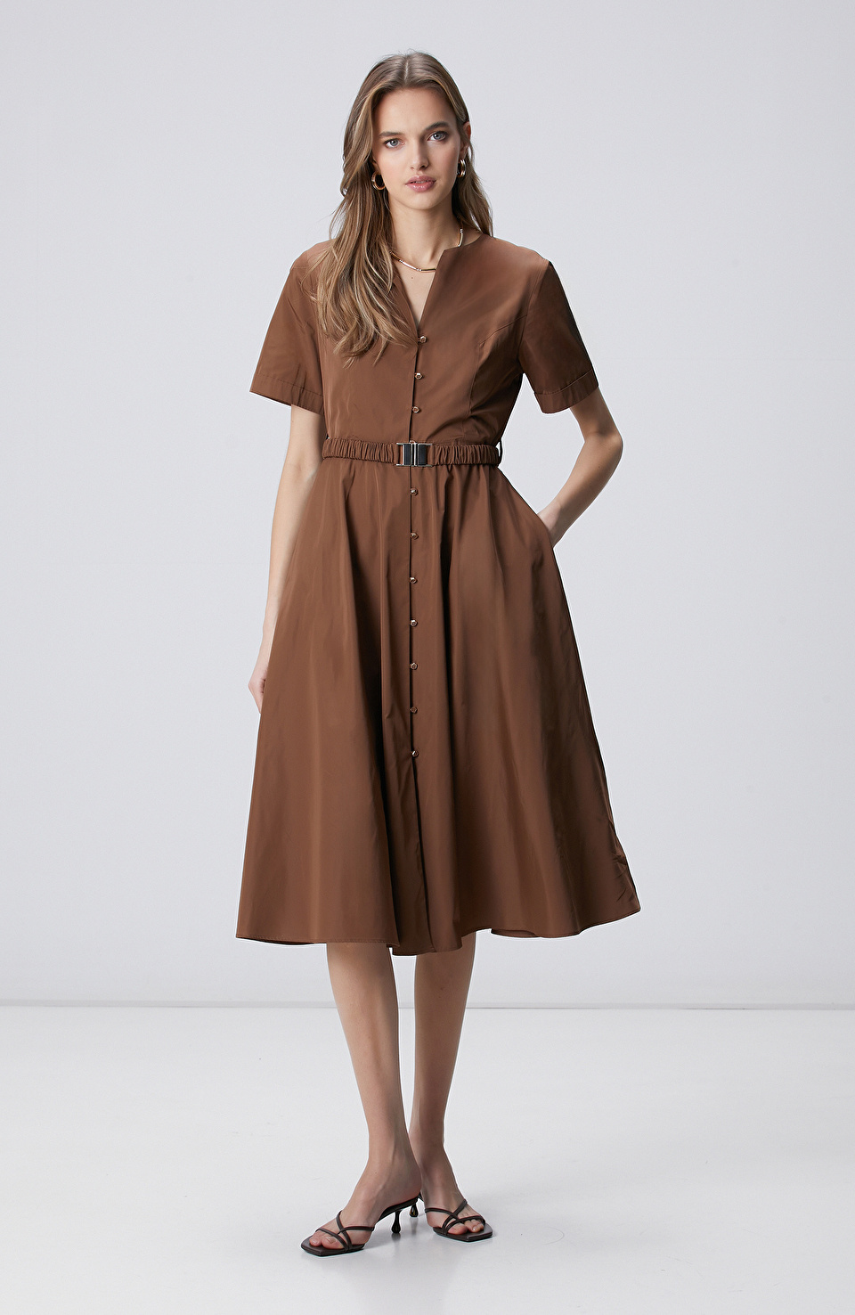 Tarçın Midi Tafta Elbise