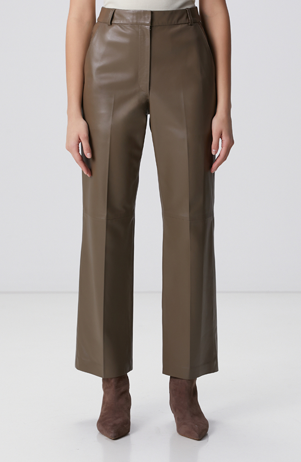 Vizon Yüksek Bel Deri Pantolon