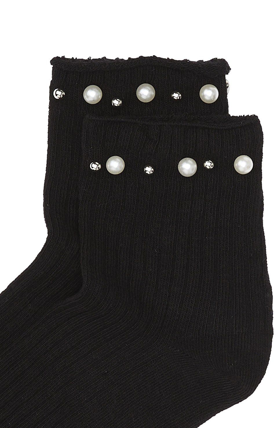 Siyah İnci Detaylı Kadın Çorap